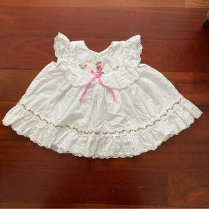 Vintage Cradle Togs Baby Girls Dress White Eyelet Embroidered Roses Flowers